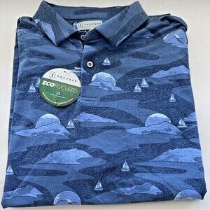 PGA TOUR Men's Allover Scenic Print Golf Polo Shirt Short Sleeve Insignia Blue S